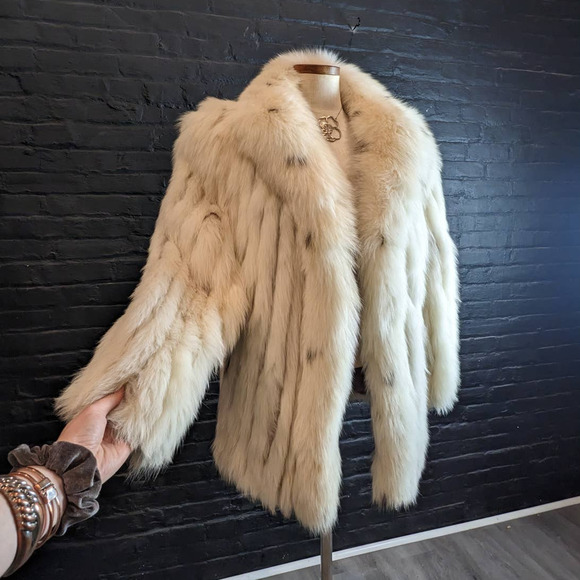 Vintage Designer Genuine Fox Fur Oversize Fluffy Dyed Spotted Furry Jacket Coat - Picture 5 of 14